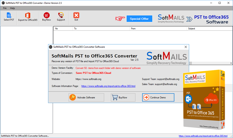 softmails pst to office 365